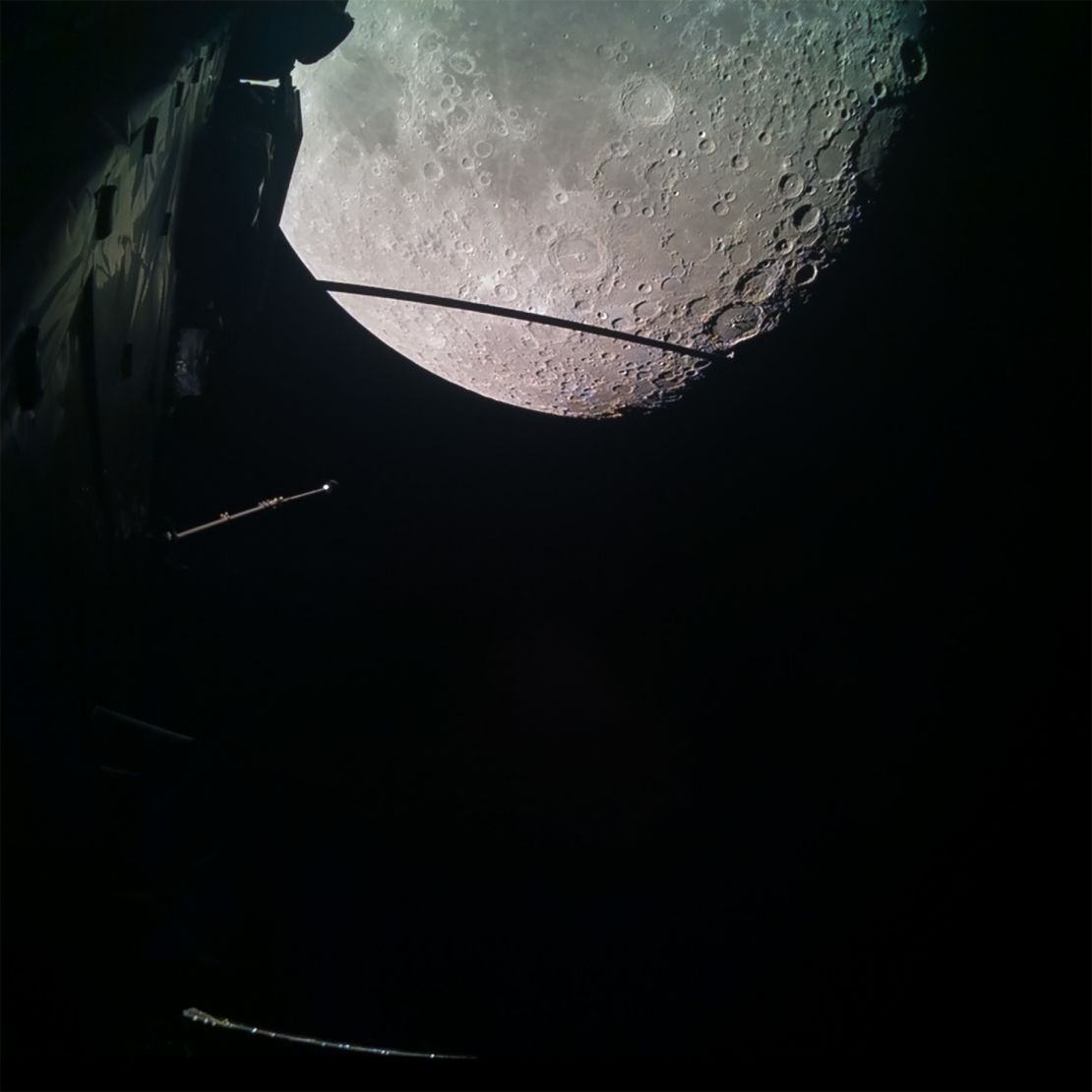 Juice's monitoring camera 1, designed to keep an eye on the spacecraft's antennas, captured an image of the moon at 5:25 p.m. ET on August 19 shortly after its closest approach during the lunar flyby.