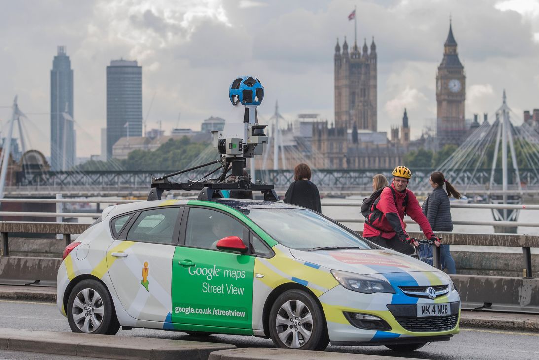 A street view mapping car passes over London's Waterloo Bridge in 2017.