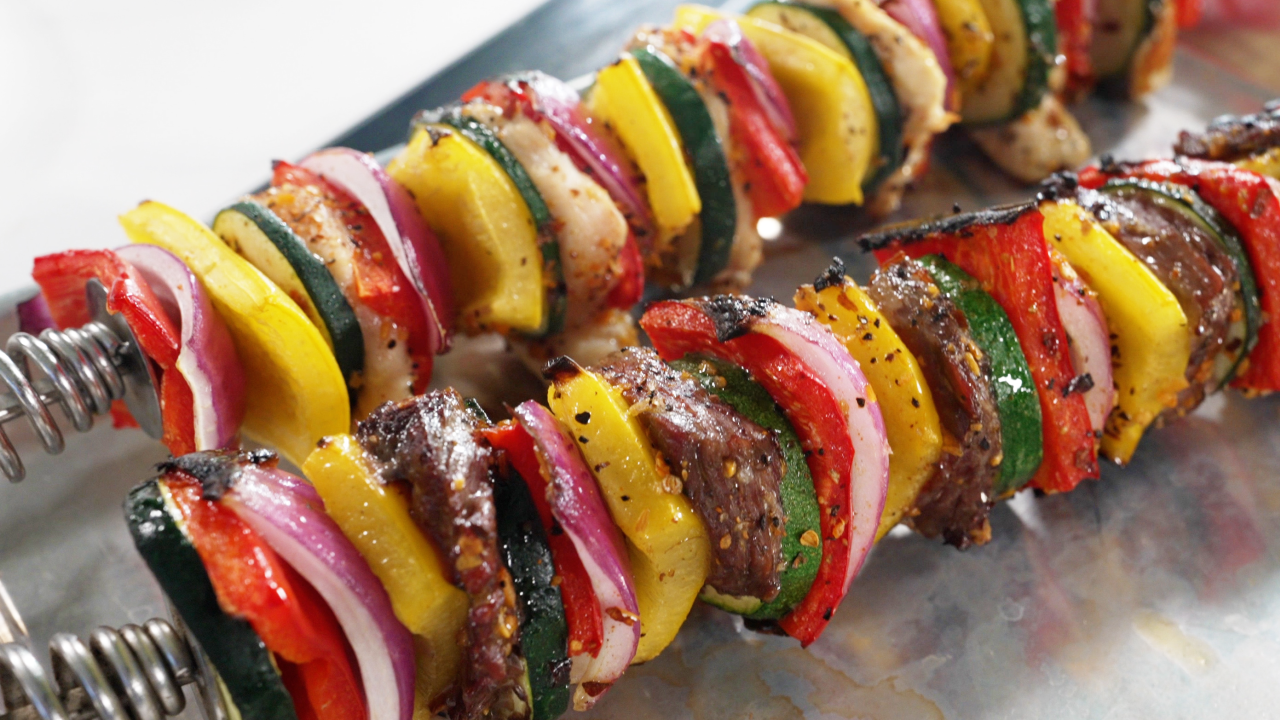 Tyle Florence shares the best way to assemble kabobs fr summer grilling