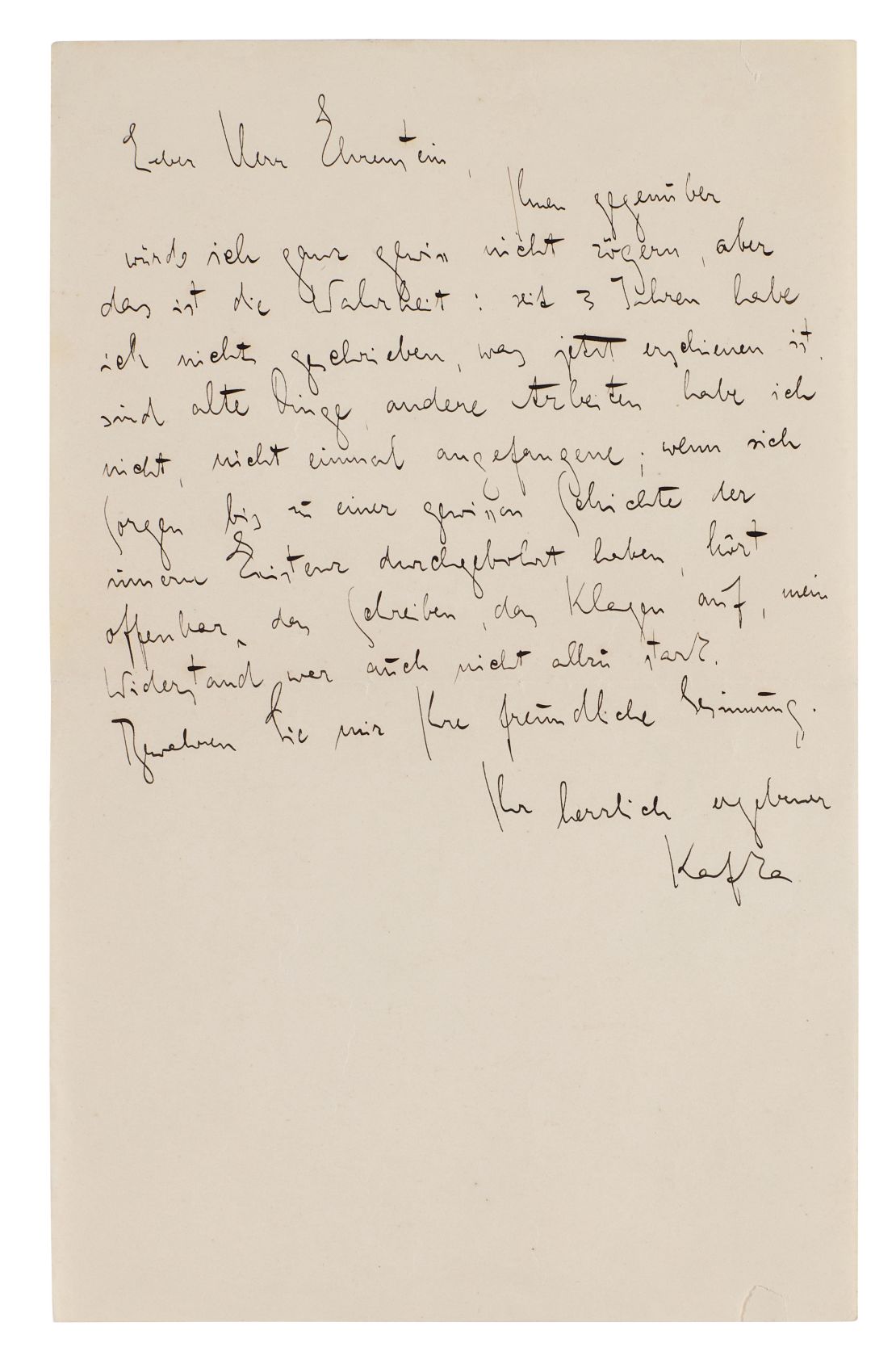 Kafka details a three-year-long writer's block and the "worries" troubling him.
