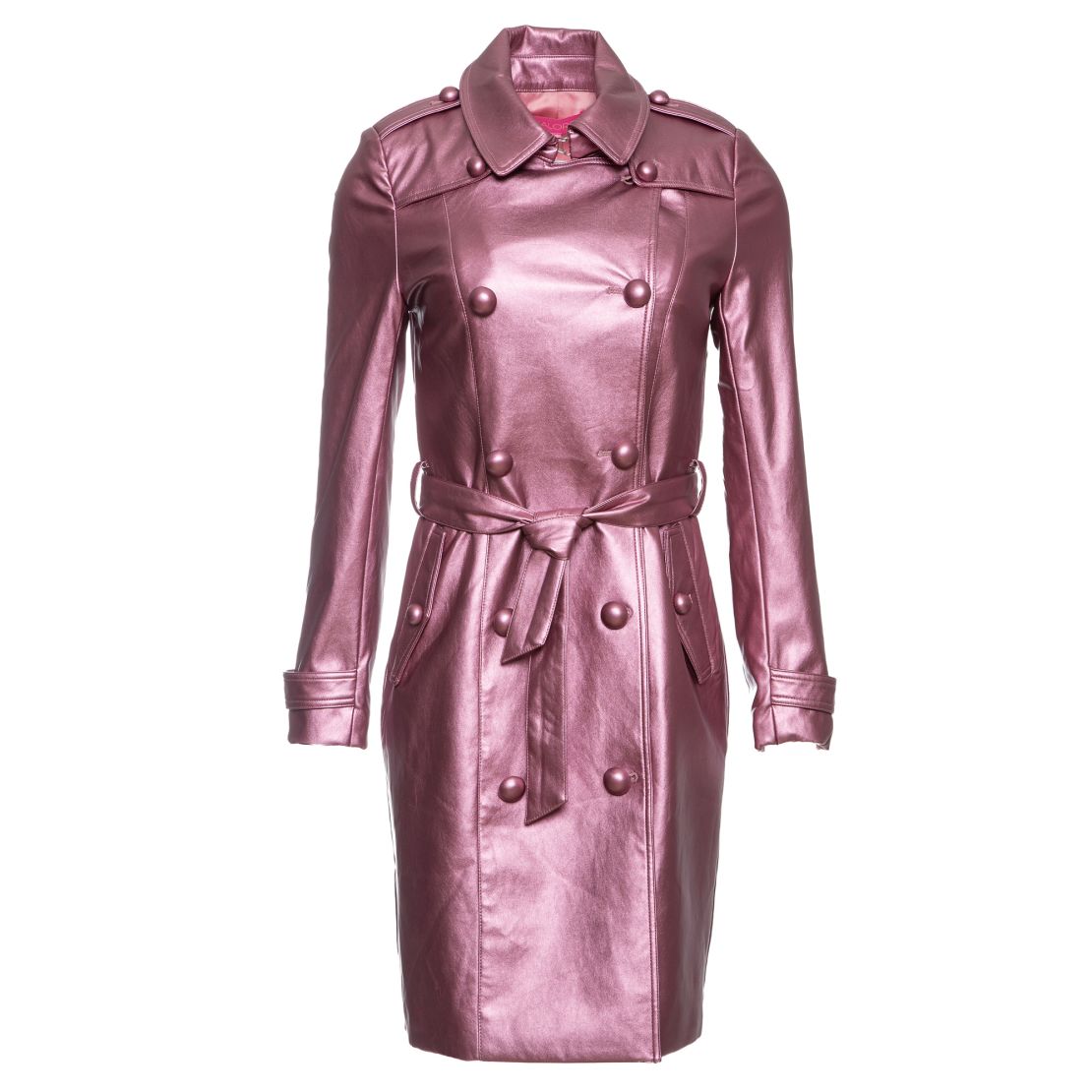 In de typische Hilton -stijl van Parijs werd een metallic roze lederen trenchcoat van Kalore aan de verkoop toegevoegd.