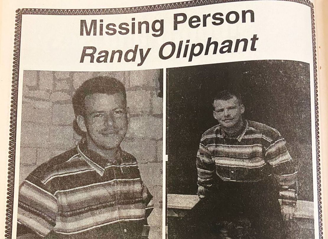 A missing person notice shows images of Randy Oliphant from an issue of the Current News.