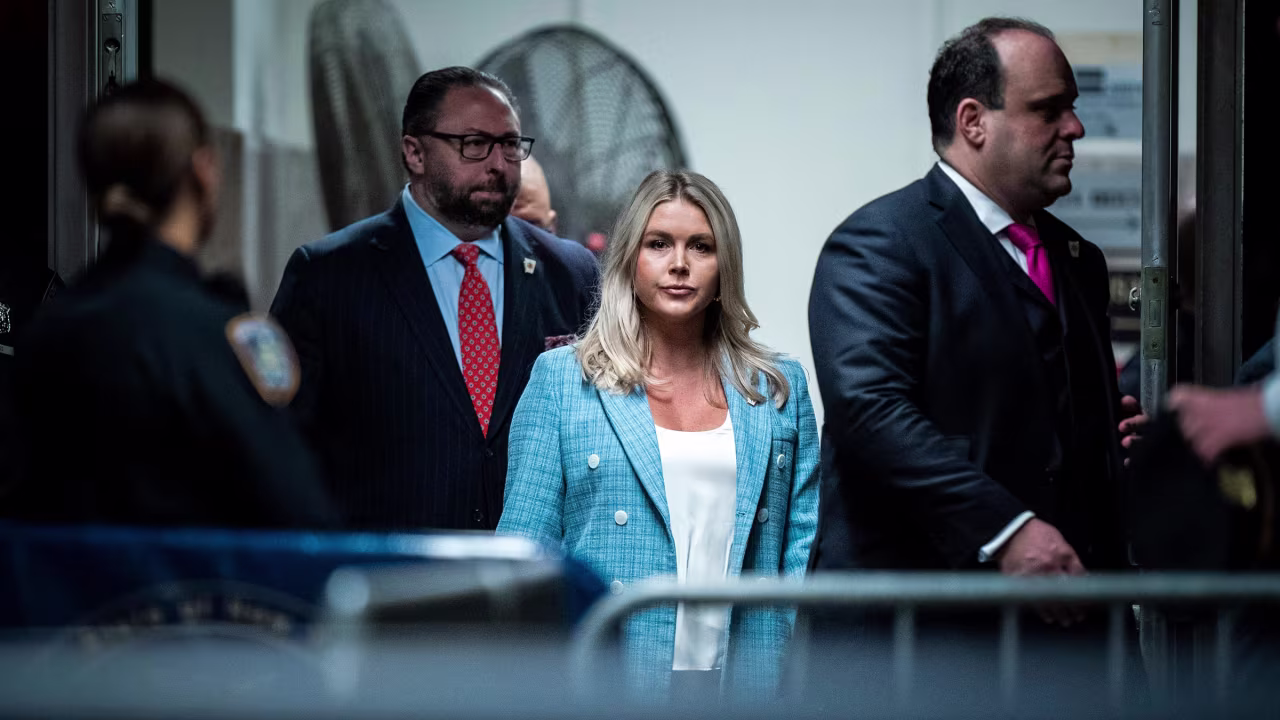 Karoline Leavitt, campaign press secretary for former President Donald Trump, arrives for his criminal trial at Manhattan Criminal Court on May 29 in New York City. 