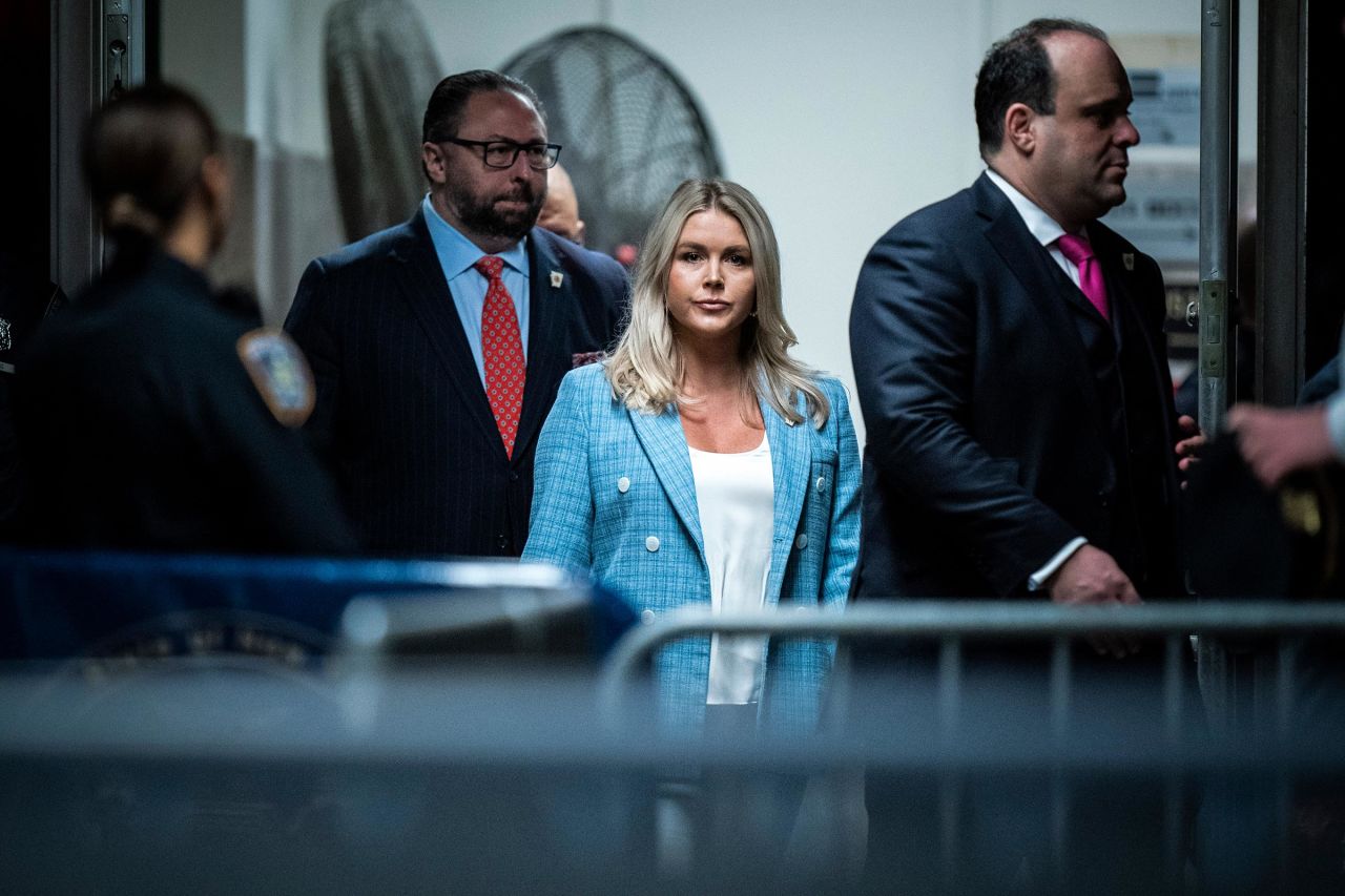 Karoline Leavitt, campaign press secretary for former President Donald Trump, arrives for his criminal trial at Manhattan Criminal Court on May 29 in New York City. 