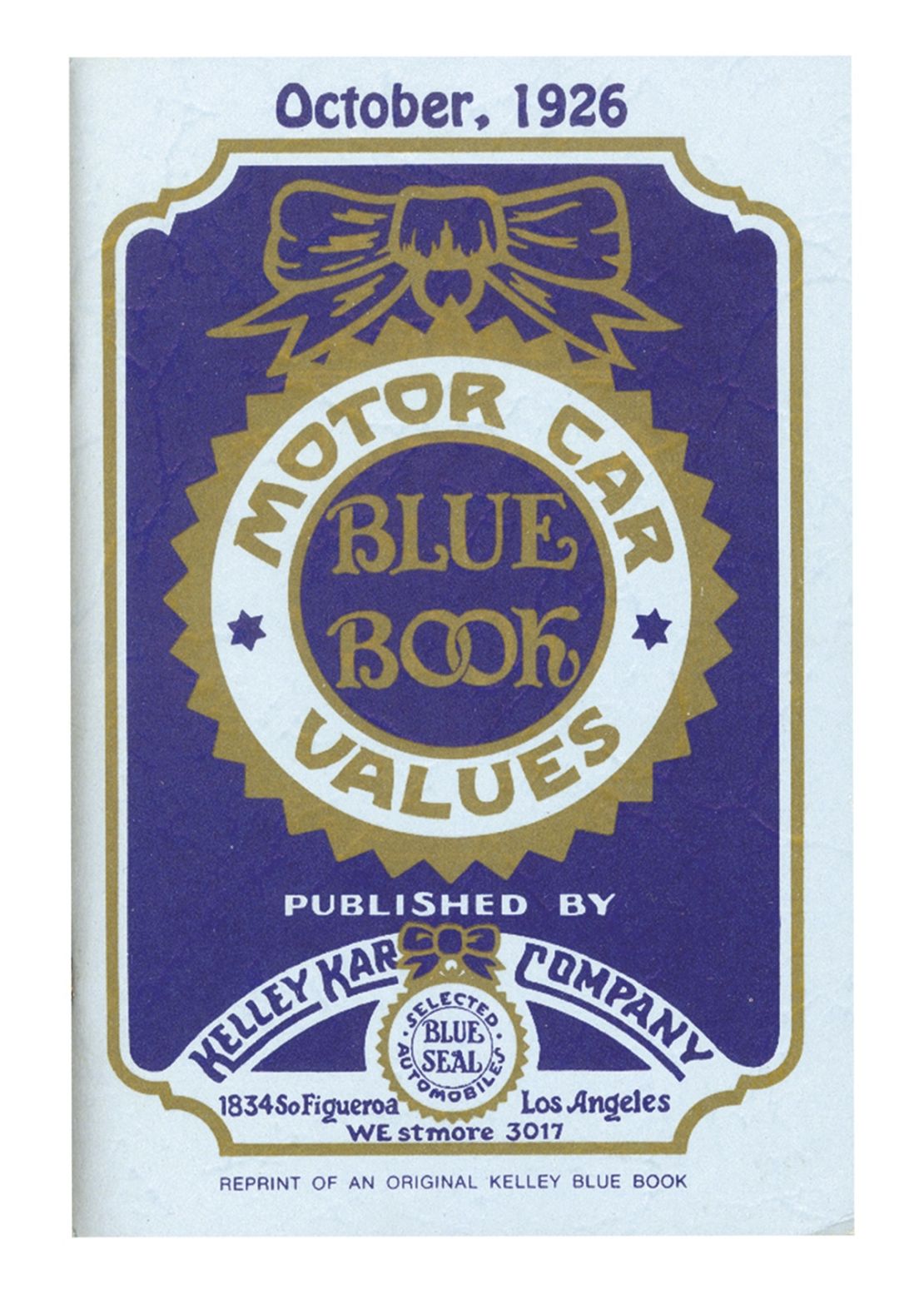 The Kelley Blue Book logo as it appeared on a 1926 pricing guide.