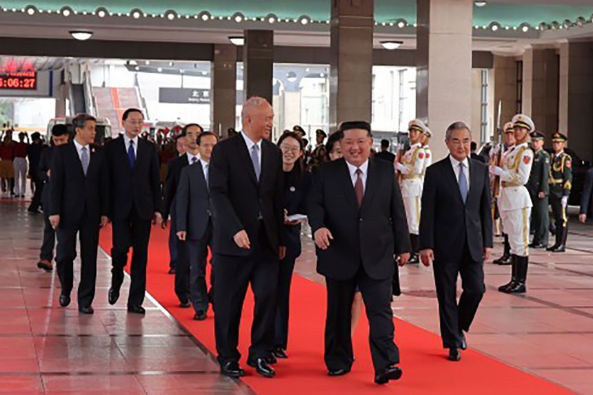 Photos released by the South Korean Central News Agency (KCNA) on September 2, 2025 show North Korean leader Kim Jong-un walking after his arrival in Beijing, China.