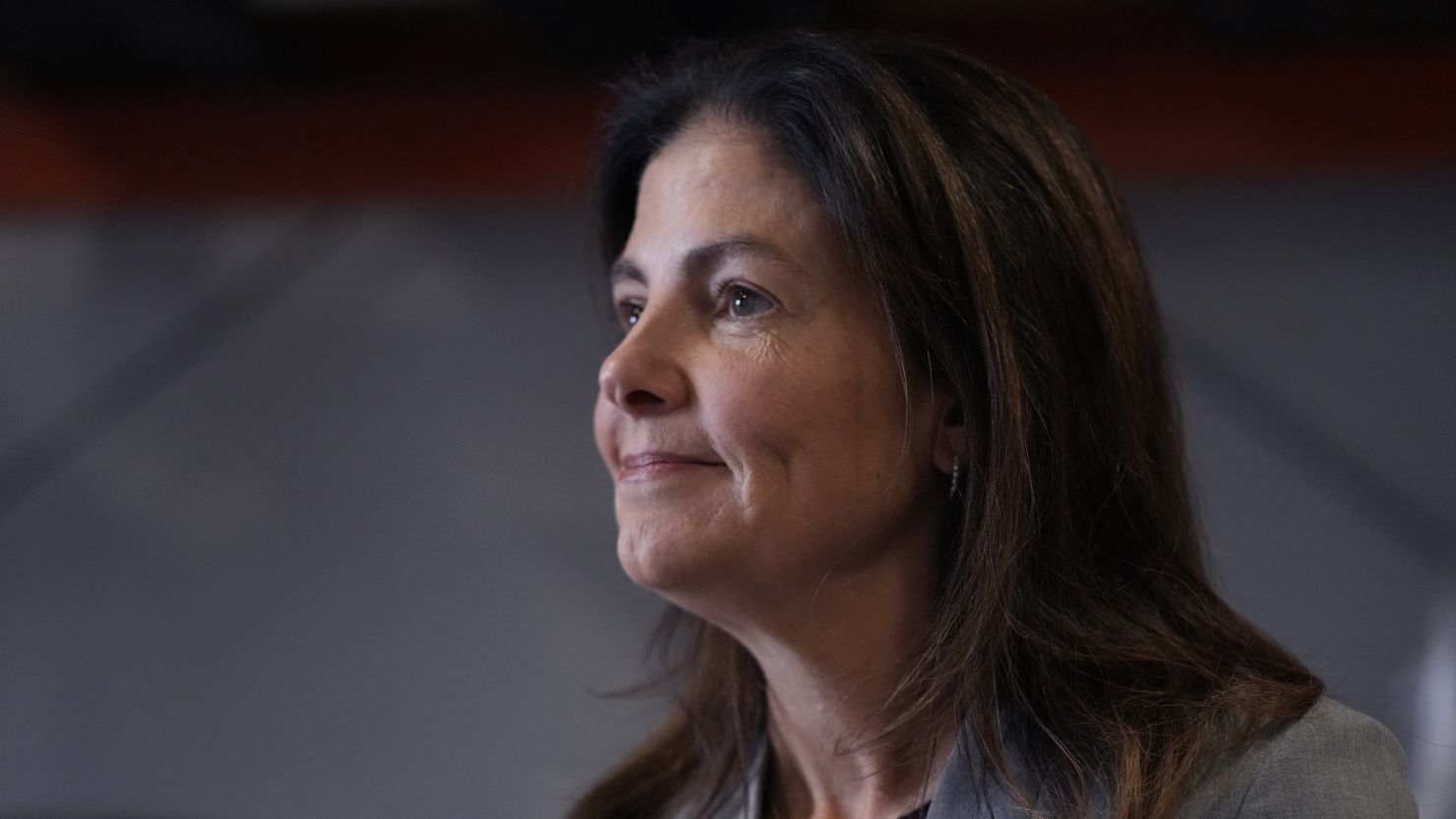 Kelly Ayotte during a visit to a local concrete coating business on October 16, 2024, in Manchester, New Hampshire.