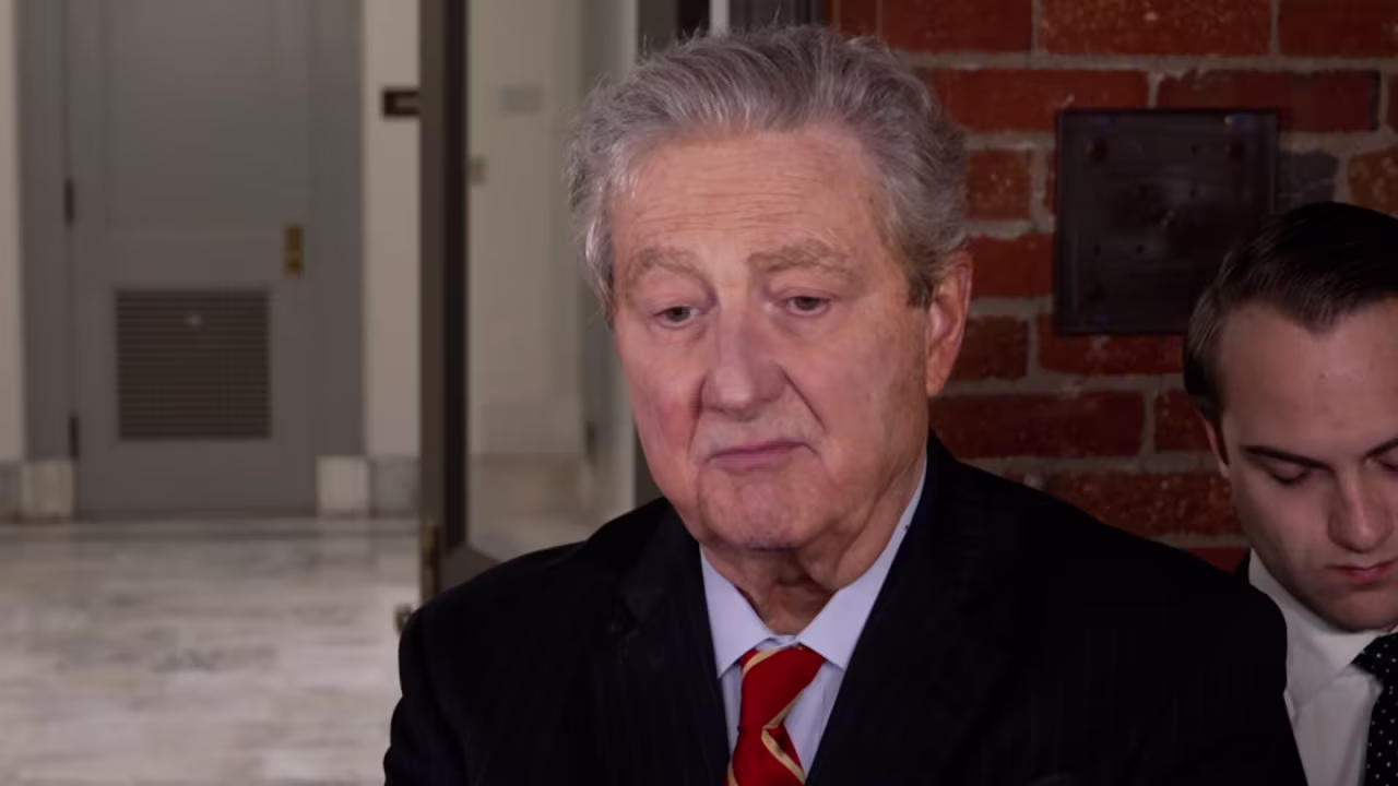 Sen. John Kennedy talks with members of the media on Tuesday.