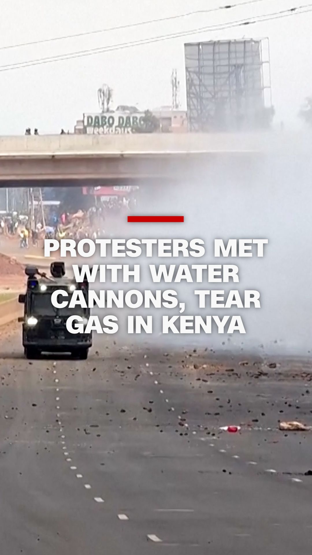 Protests in the Kenyan capital of Nairobi erupted on Monday with police seen in video using tear gas and water cannons from armored trucks to disperse crowds.
