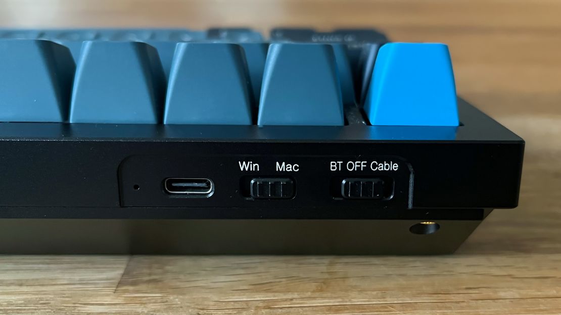 The Keychron Q1 Pro adds a wired/wireless switch alongside the physical cross-platform switch, a departure from previous wired-only Q-series keyboards, but one that brings it in line with the rest of the Keychron lineup. The USB-C connector handles wired connections and charging.