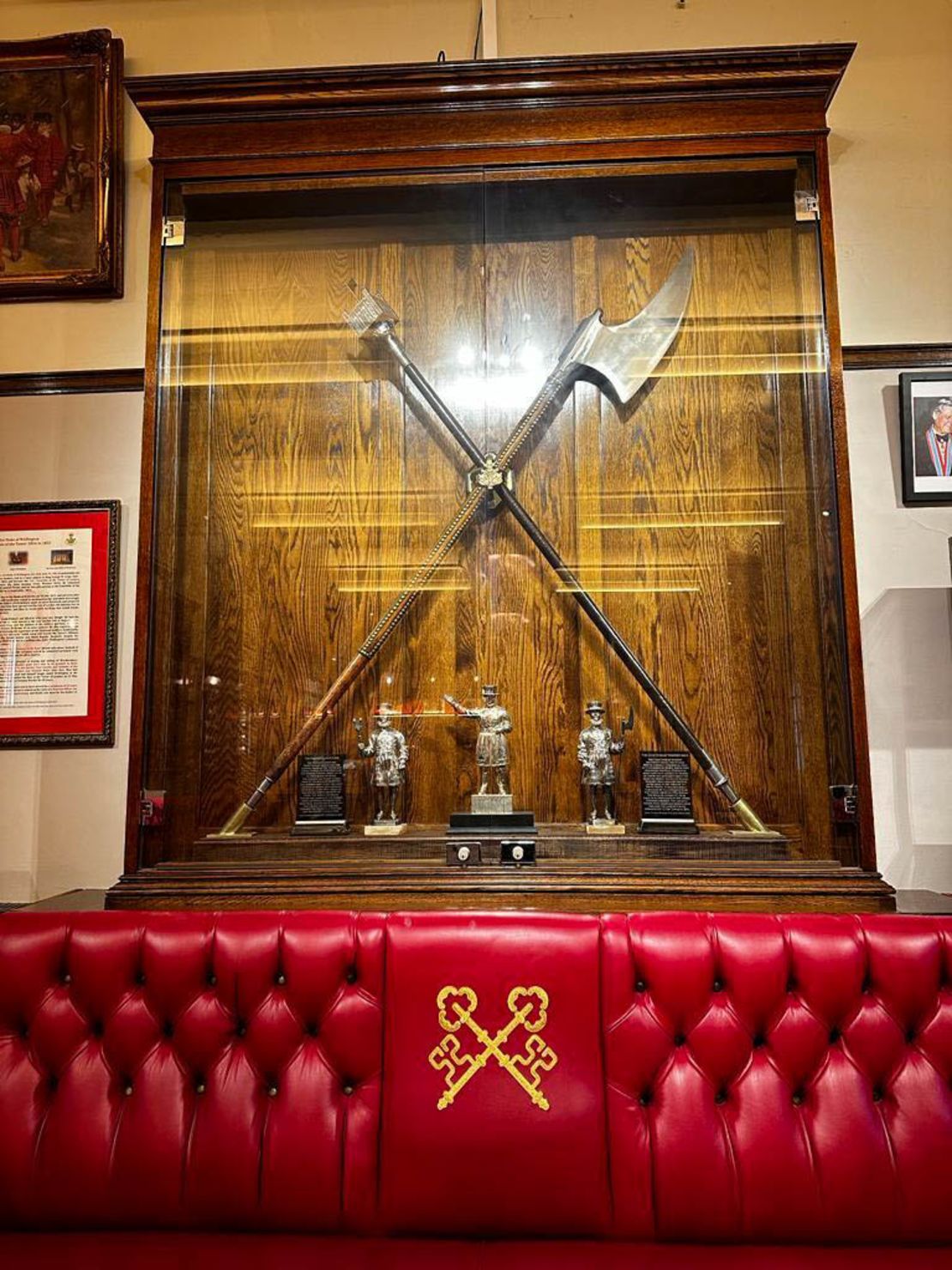 A 16th century ceremonial ax is among the items displayed on the pub's walls.