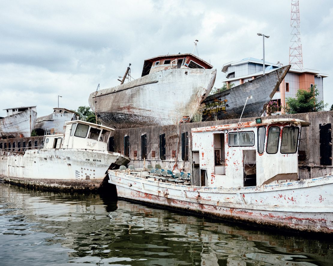 Abandoned boats at Kiashahr Port, northern Iran, taken in July 2022.