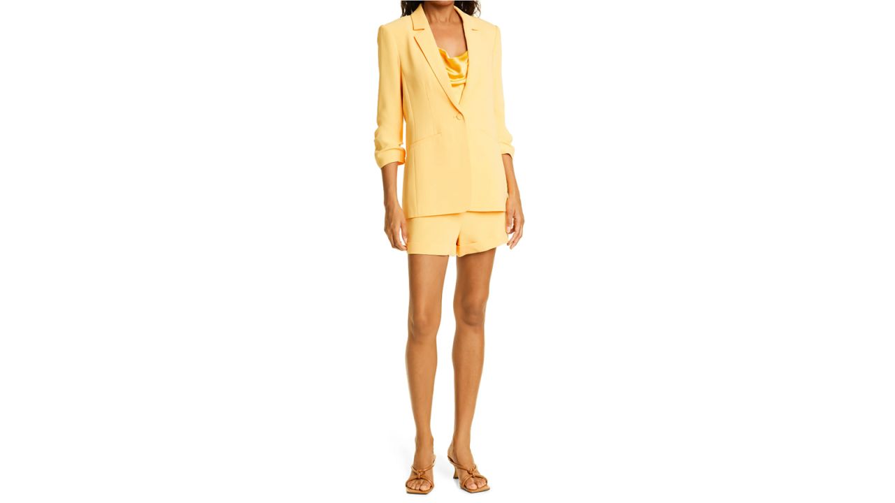 Khloe Ruched Sleeve Blazer and Elaine Shorts.
