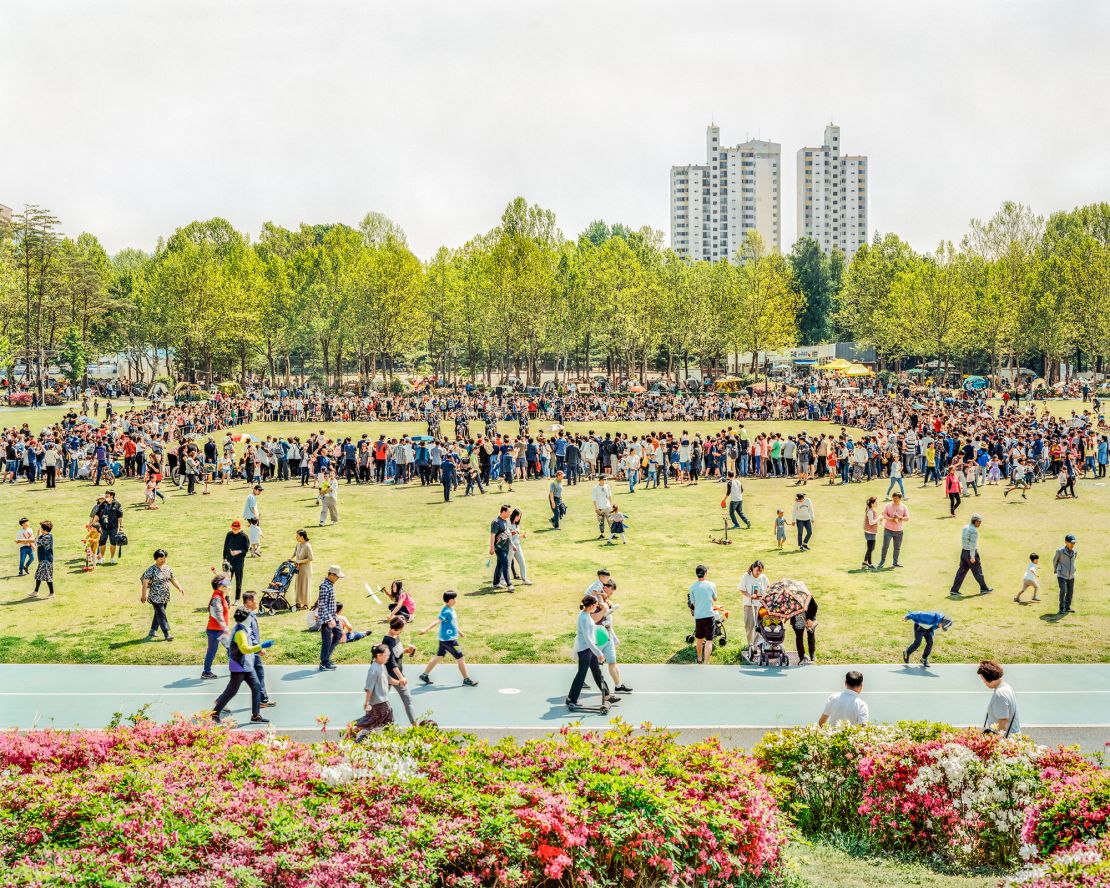 Spectators gather for a performance by South Korean honor guard soldiers in Seoul.