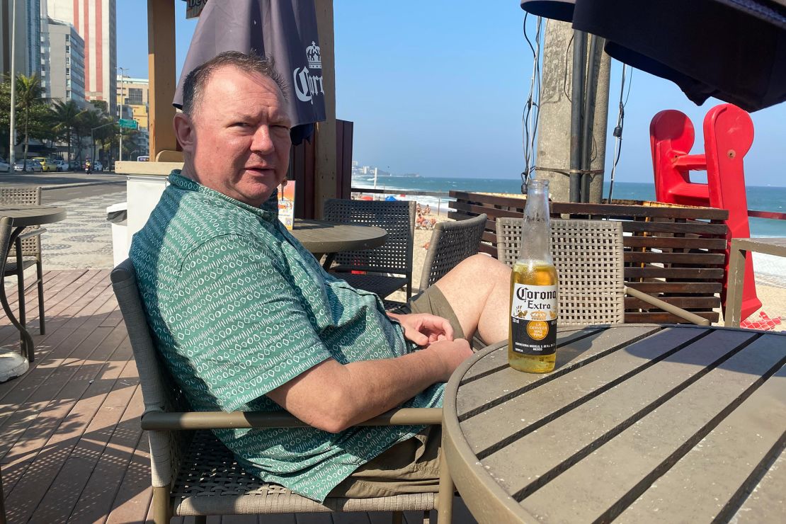 “I live on a budget now,” says Boris, pictured enjoying a beer in Rio. “So I don't go crazy like a tourist.”