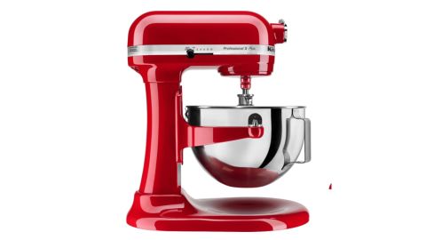 KitchenAid Pro 5 Plus 5-quartz stand mixer in Empire red with metal grinder accessories