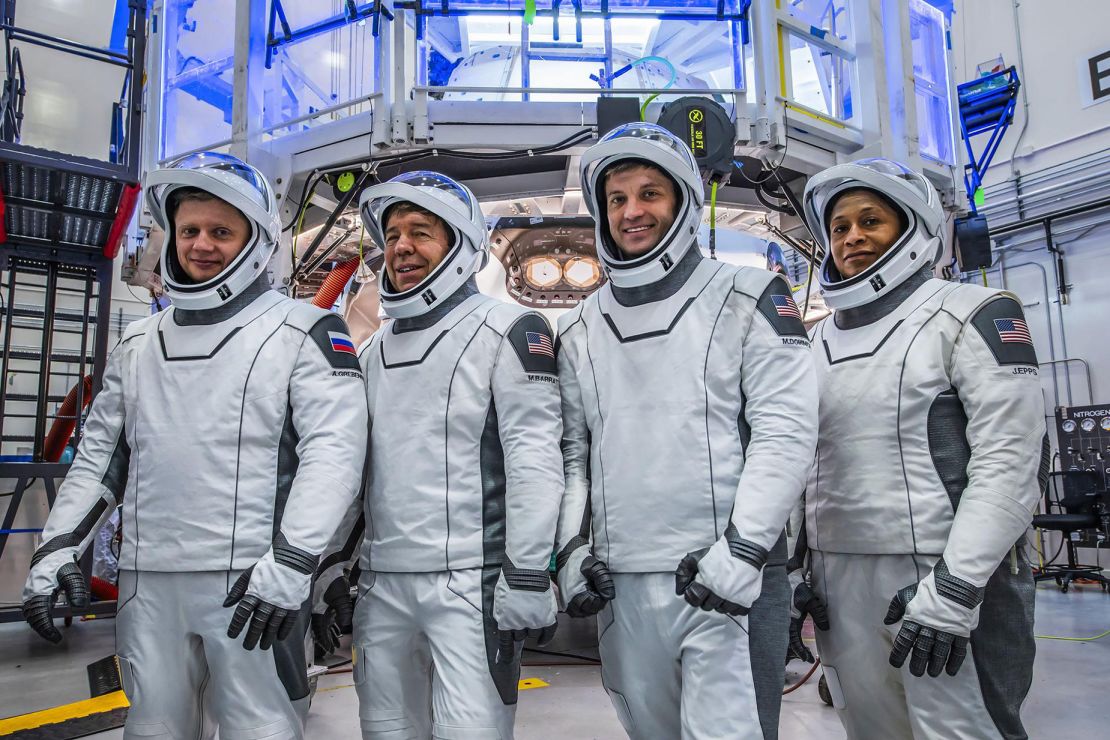 SpaceX's Crew-8 from right to left: NASA astronauts Jeanette Epps, Matthew Dominick, Michael Barratt, and Roscosmos cosmonaut Alexander Grebenkin. They're pictured here on January 12, 2024, as they participated in the Crew Equipment Interface Test at Cape Canaveral Space Force Station before their March launch.