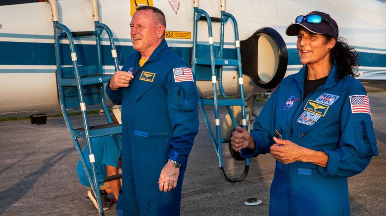 NASA astronauts Butch Wilmore and Suni Williams arrive back at the Launch and Landing Facility at the agency’s Kennedy Space Center in Florida on Tuesday, May 28, 2024, ahead of NASA’s Boeing Crew Flight Test. The first launch attempt on May 6 was scrubbed. As part of the agency’s Commercial Crew Program, Wilmore and Williams are the first to launch to the International Space Station aboard Boeing’s Starliner spacecraft atop a United Launch Alliance Atlas V rocket from Space Launch Complex-41 at nearby Cape Canaveral Space Force Station. Liftoff is scheduled for 12:25 p.m. EDT on Saturday, June 1. 