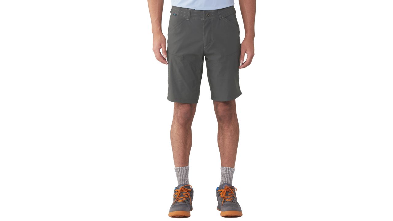 Man wearing kuhl renegade shorts in grey