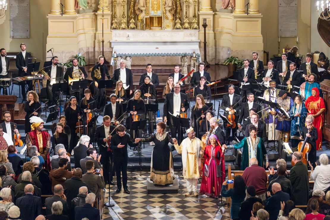 The Louisiana Philharmonic Orchestra, led by conductor Patrick Dupre Quigley, OperaCréole's Givonna Joseph, and soloists following a January 24 preview of the opera in New Orleans.