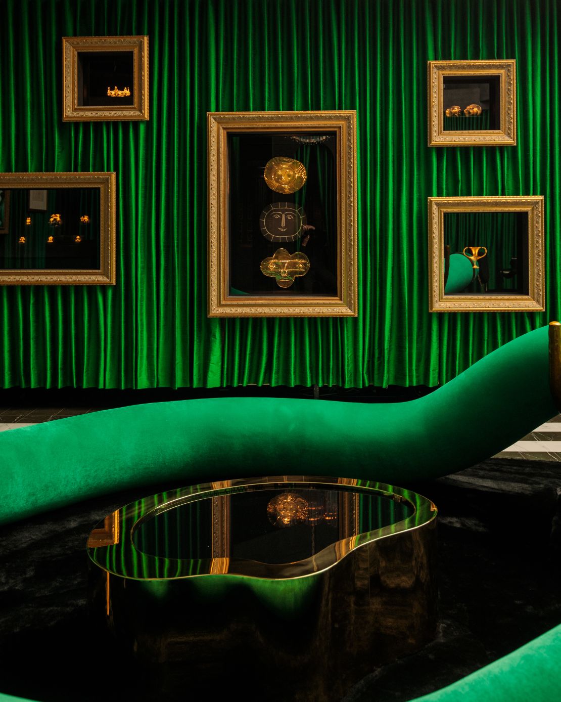 The Ladies Lounge, enclosed in green silk curtains contains “precious antiquities and priceless modernist works” including “two paintings that spectacularly demonstrate Picasso’s genius,” according to Kaechele.