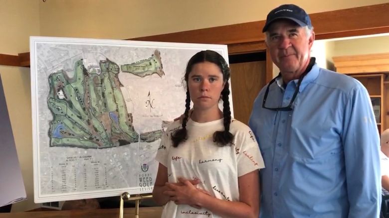 Lanier (left) accompanies her father- Bobby Weed- as he presents renovation plans at the Waynesville Inn & Golf Club in Waynesville- N.C. Photo by Bobby Weed Golf Design