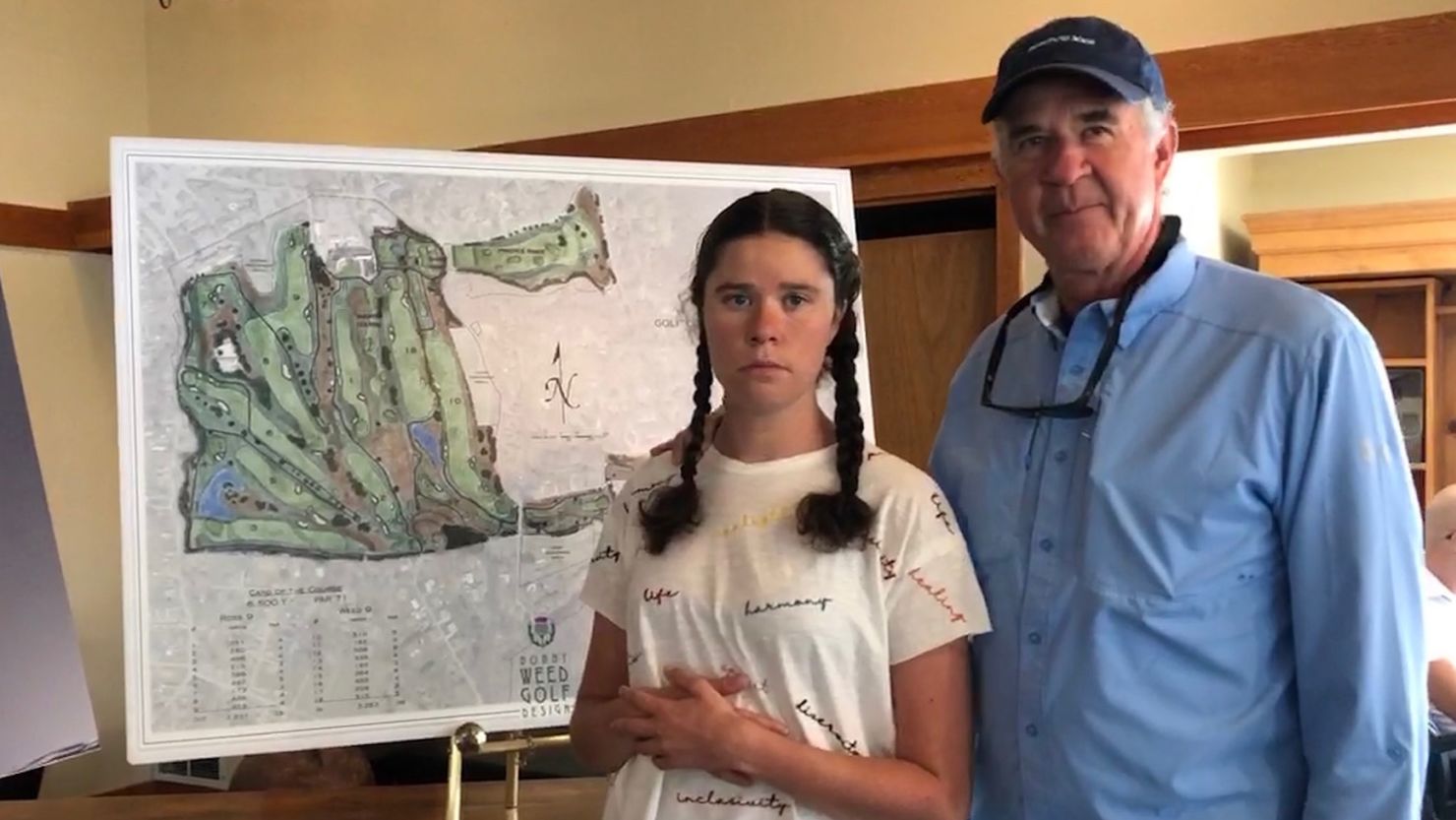 Lanier Weed (left) accompanies her father Bobby as he presents renovation plans for the Waynesville Inn and Golf Club, North Carolina in 2021.