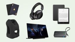 A lead photo of various travel products that can help pass time in airports
