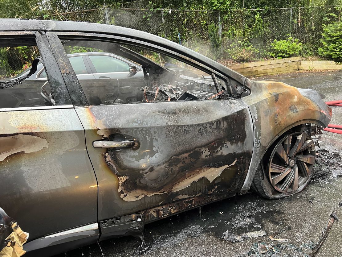 A Nissan Murano, which was parked in Phillip Hill’s driveway when it caught fire.