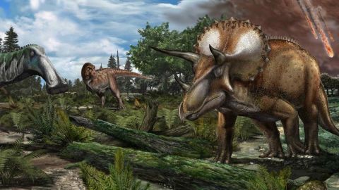 Se muestra aquí una reconstrucción artística de cómo podría haber sido el entorno norteamericano hace 66 millones de años.