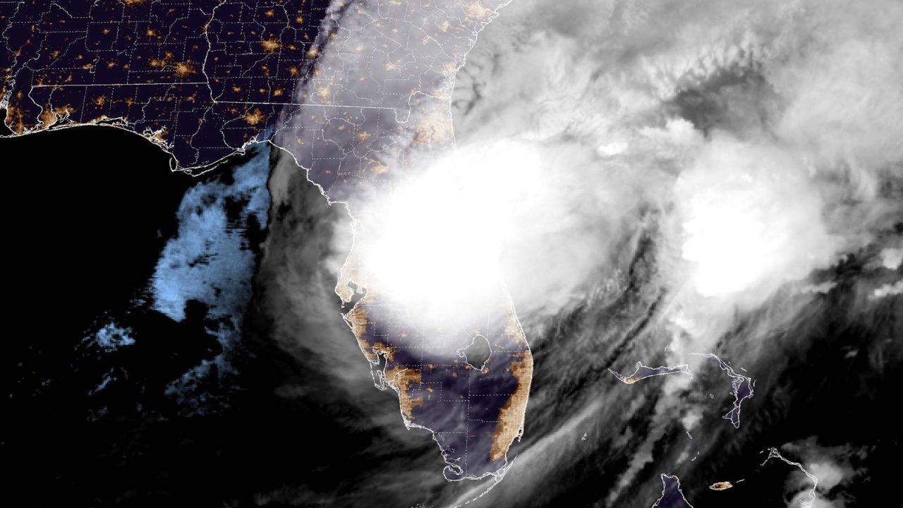 This satellite image taken at 12:56 am ET on October 10, 2024 shows Hurricane Milton over Florida.