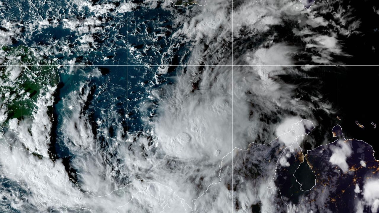 A satellite image of Potential Tropical Cyclone Eighteen provided by NOAA on Sunday afternoon, November 3.