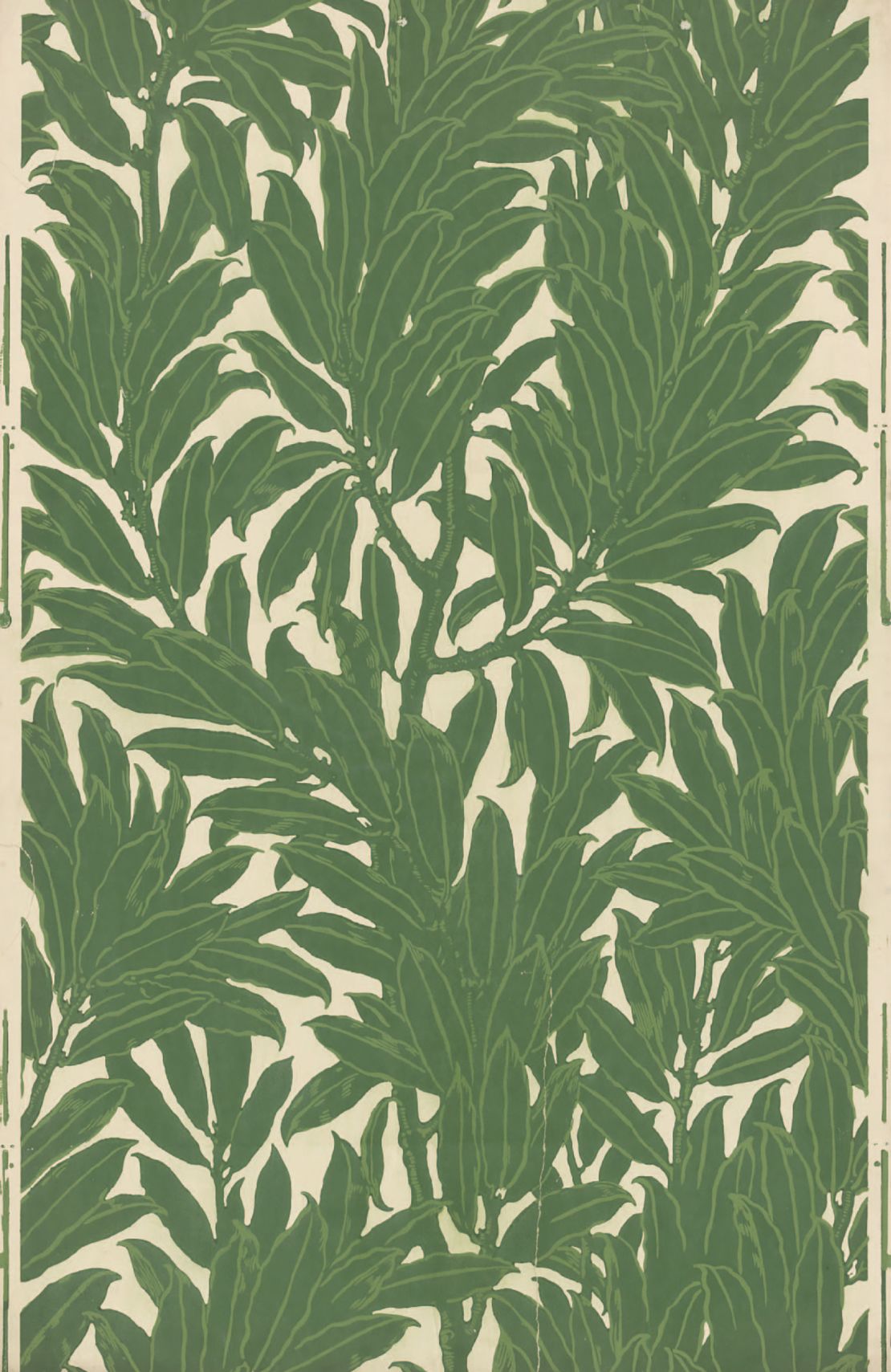 A portion of "Laurel" wallpaper designed by Walter Crane using woodblock print on paper in England, 1911.