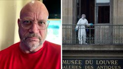 PARIS, FRANCE - OCTOBER 19: A French Forensics Officer examines the cut window and balcony of a gallery at the Louvre Museum which was the scene of a robbery at the world famous museum earlier in the day on October 19, 2025 in Paris, France. France's Culture Minister, Rachida Dati, announced the closure of the world-famous art museum on X due to the robbery taking place just after the Louvre opened to the public. It is being reported that millions of pound with of historic jewelry belonging to Napoleon and Empress Josephine has been stolen (Photo by Kiran Ridley/Getty Images)