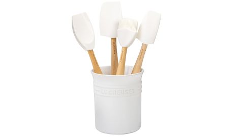 Le Creuset Silicone Craft Series utensil set with Stoneware Crock