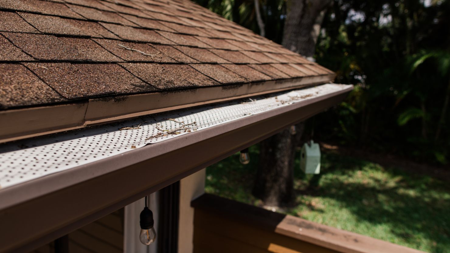 LeafGuard gutter guard protecting a home gutter system from debris.