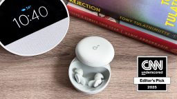 Soundcore by Anker Sleep A30 earbuds and case on a desk.