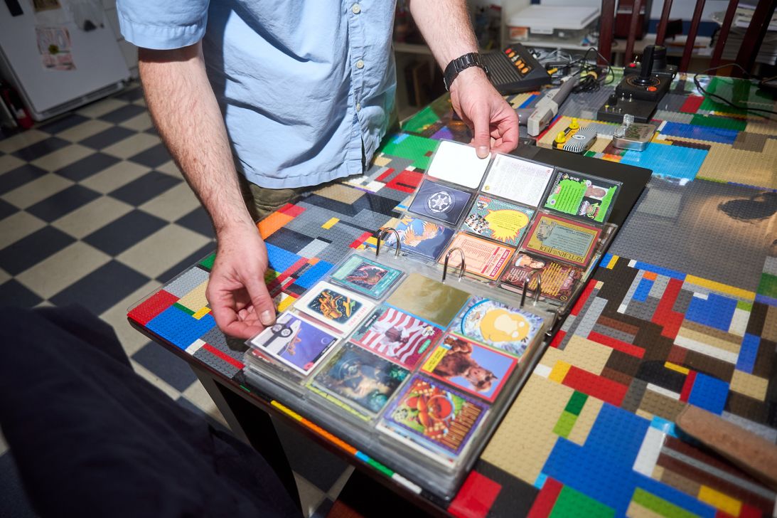 Shuer now keeps his most prized collections, including these vintage collectible cards in an orderly fashion.