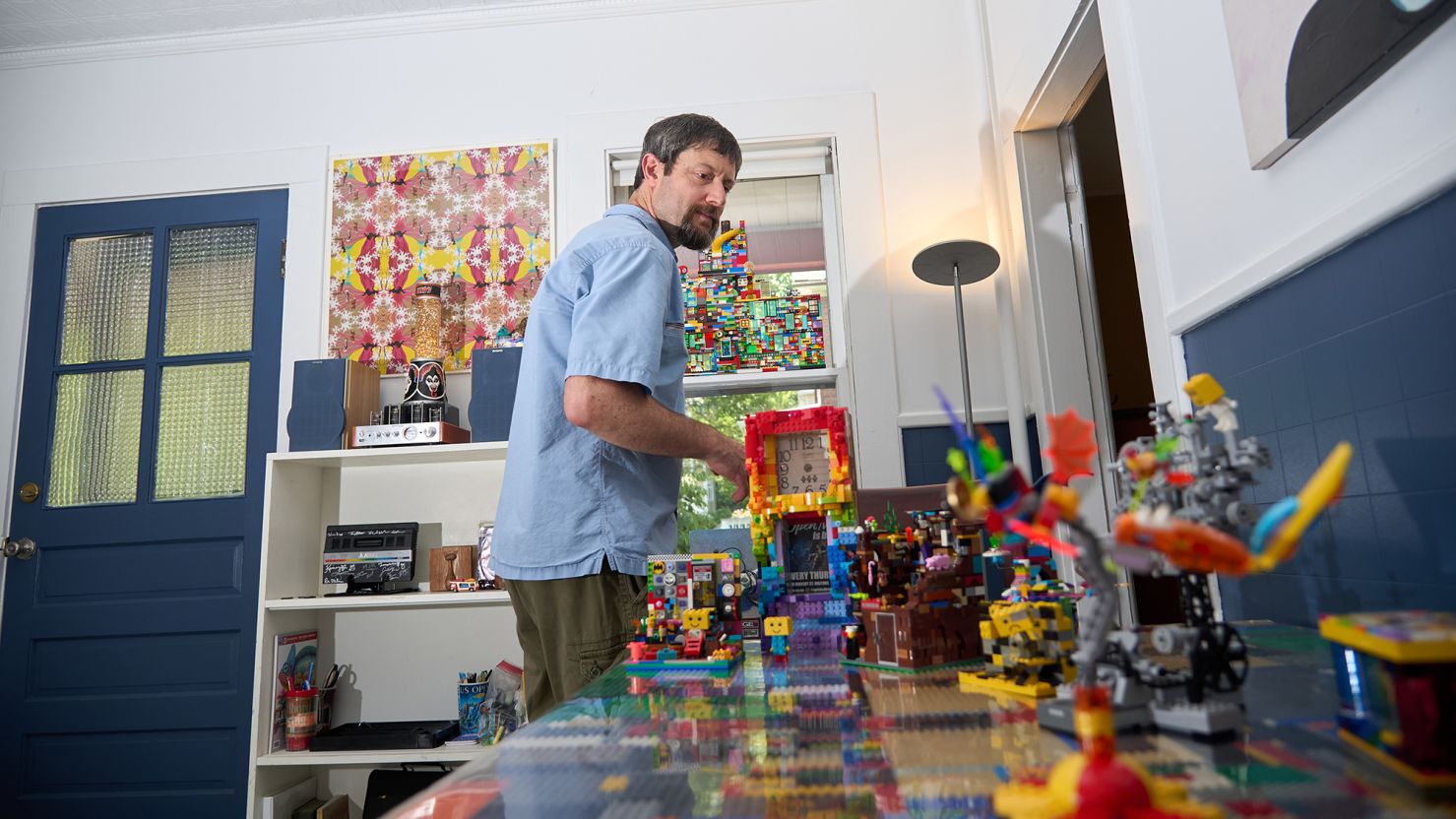 Lee Shuer, 50, is shown in his Northampton, Massachusetts apartment. Shuer describes himself as a "finder-keeper in recovery" who now runs workshops to help others with hoarding disorder.