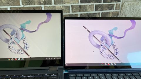 The Duet 5’s OLED screen is brighter and more accurate than the display of the Flex 5 or any other budget laptop we tested. (More accurate displays often appear pink in photos.)<em> </em>