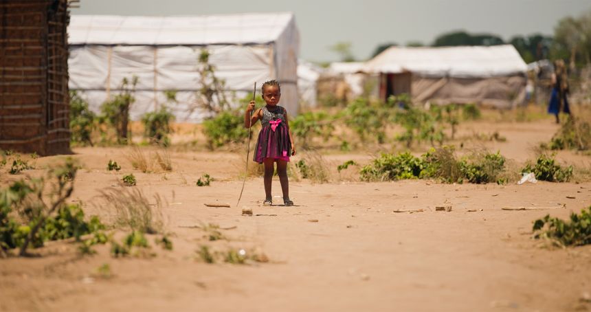 A child at the Lianda displacement camp near Mueda, in northern Mozambique. Nearly 100,000 people have been displaced since ISIS launched its offensive in early September.