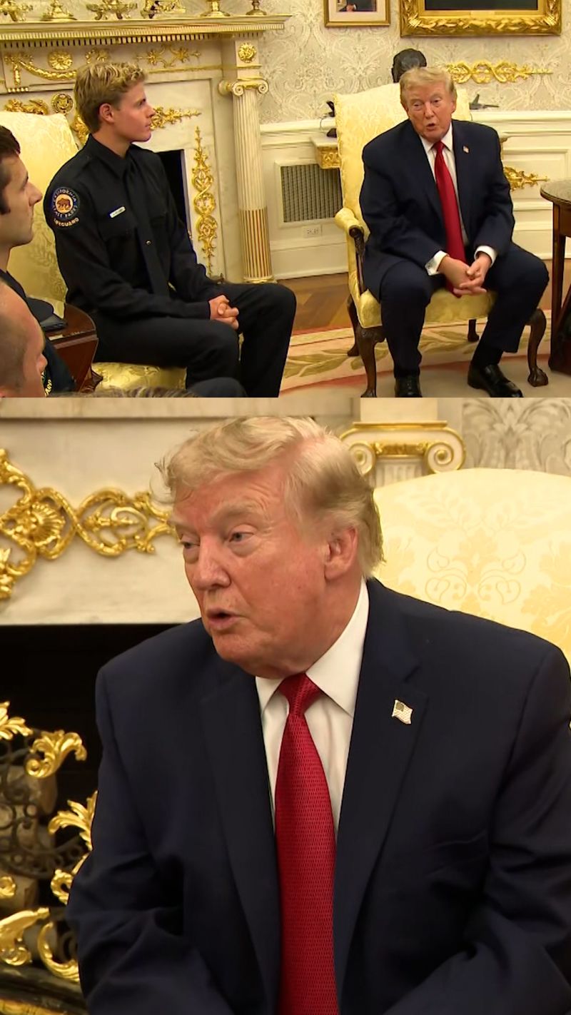 Trump meets with 16-year-old lifeguard Ryder Williams, who saved a boy from waves in California; 'He's a real hero,' says Trump.