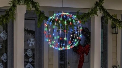 Alpine Corporation Foldable Metal Sphere Ornament With LED Lights