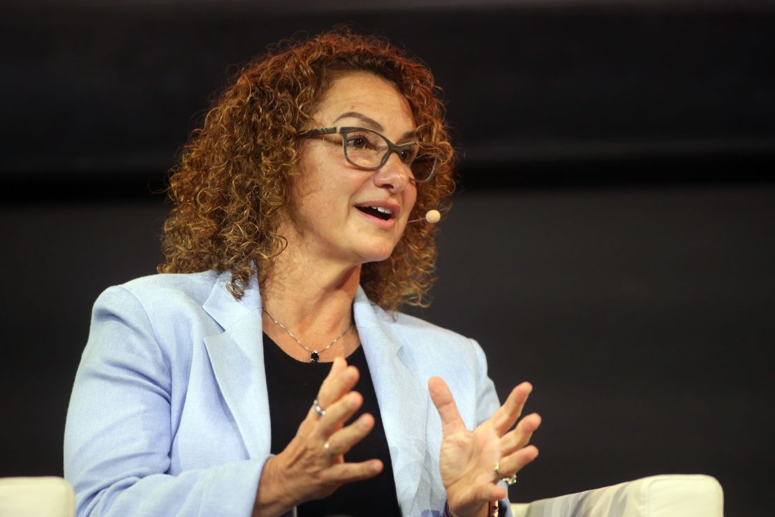 Lila Ibrahim, pictured speaking on stage in Geneva, Switzerland, in 2023, spoke candidly about the need for careful consideration in the development of artificial intelligence.