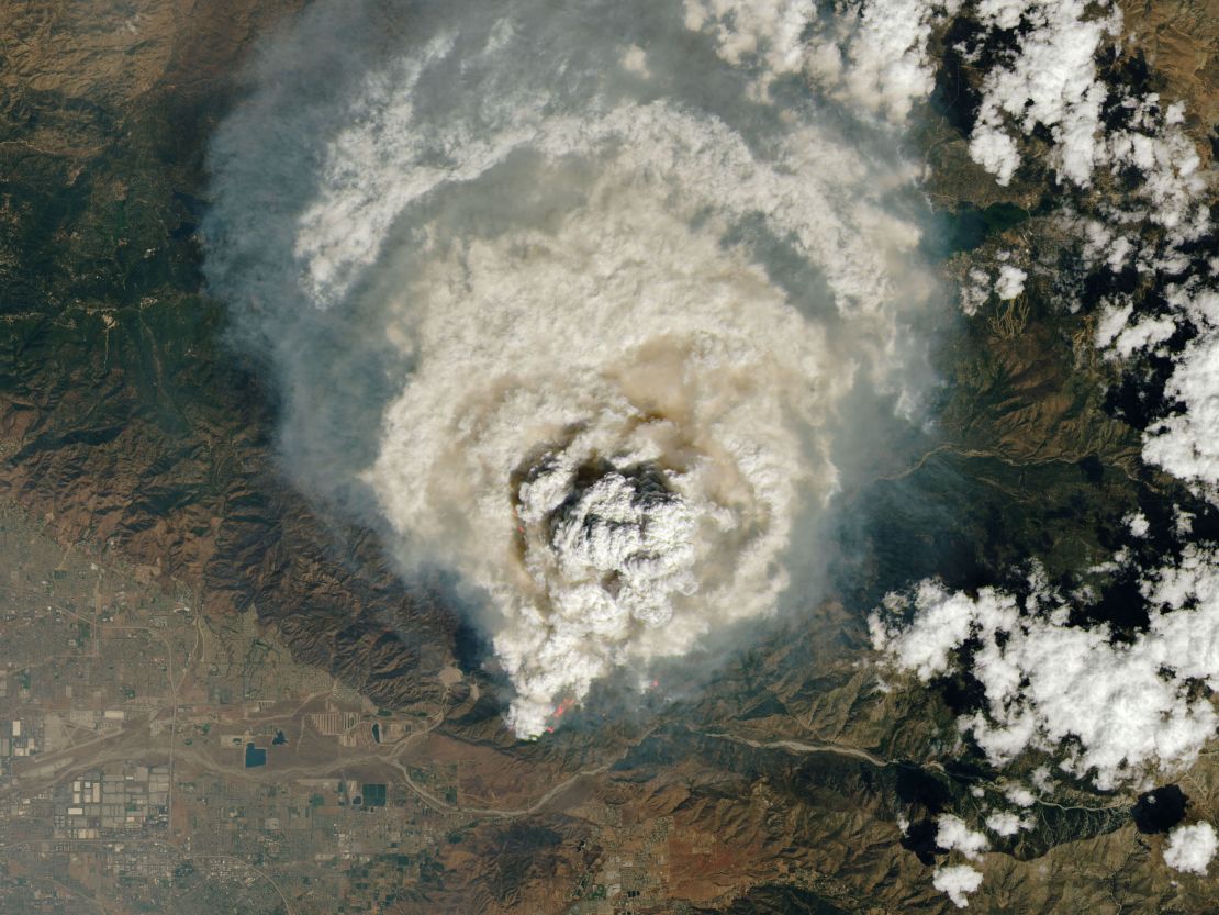 Pyrocumulus clouds form from the Line Fire in Southern California on Monday, September 9, 2024.