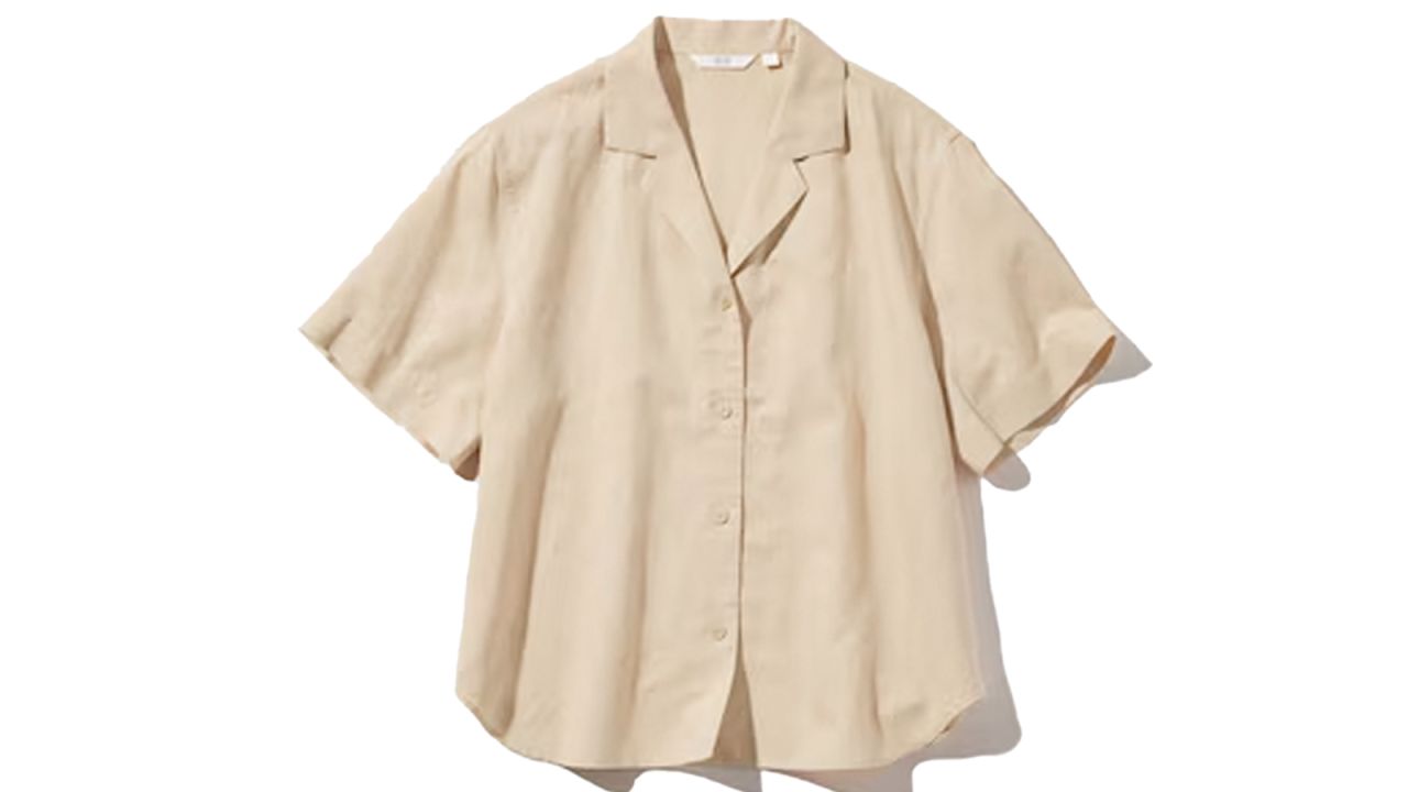 Linen Blend Open Collar Short-Sleeve Shirt .jpg