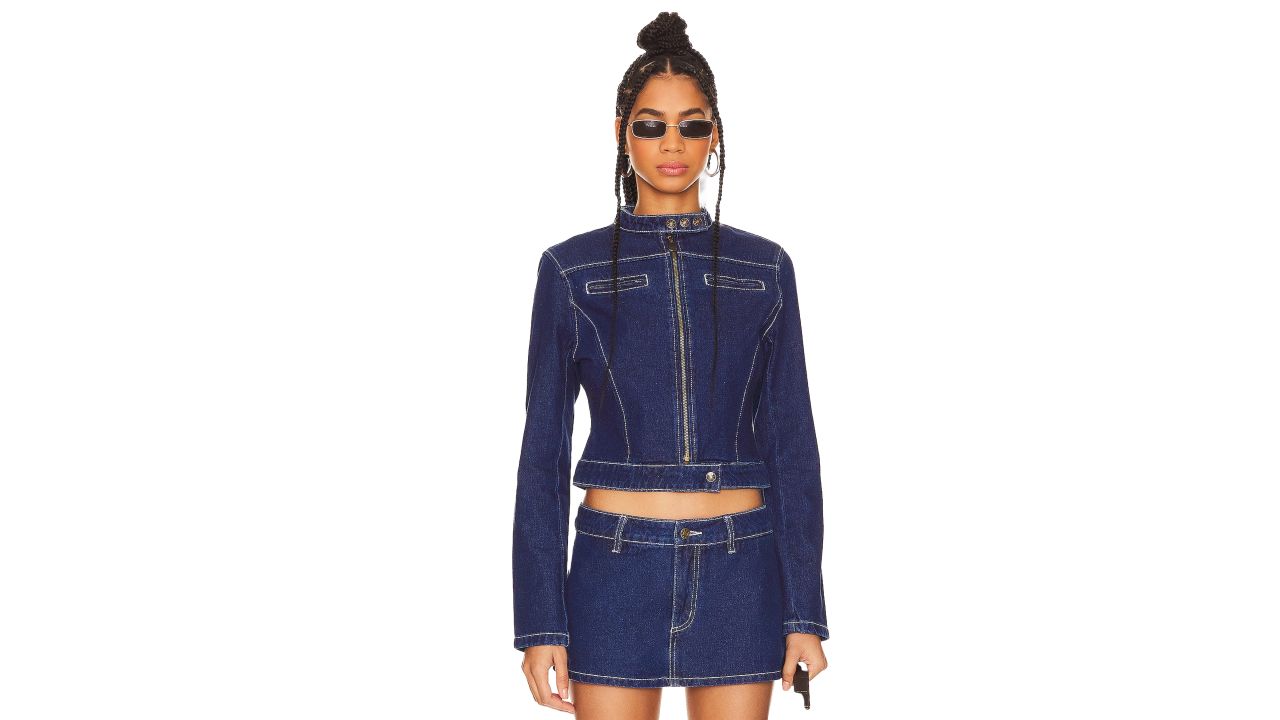 Lioness Bella Moto Jacket in dark denim 
