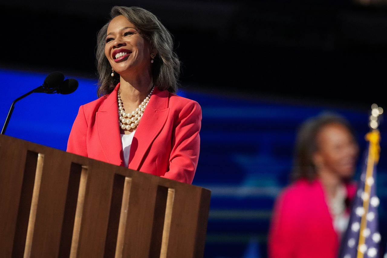 Rep. Lisa Blunt Rochester (D-DE) speaks on stage during the third day of the Democratic National Convention at the United Center on August 21 in Chicago.