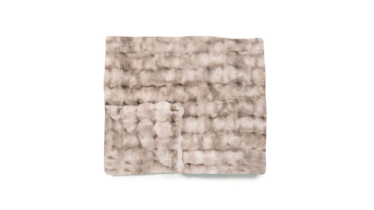 beige and brown faux fur blanket
