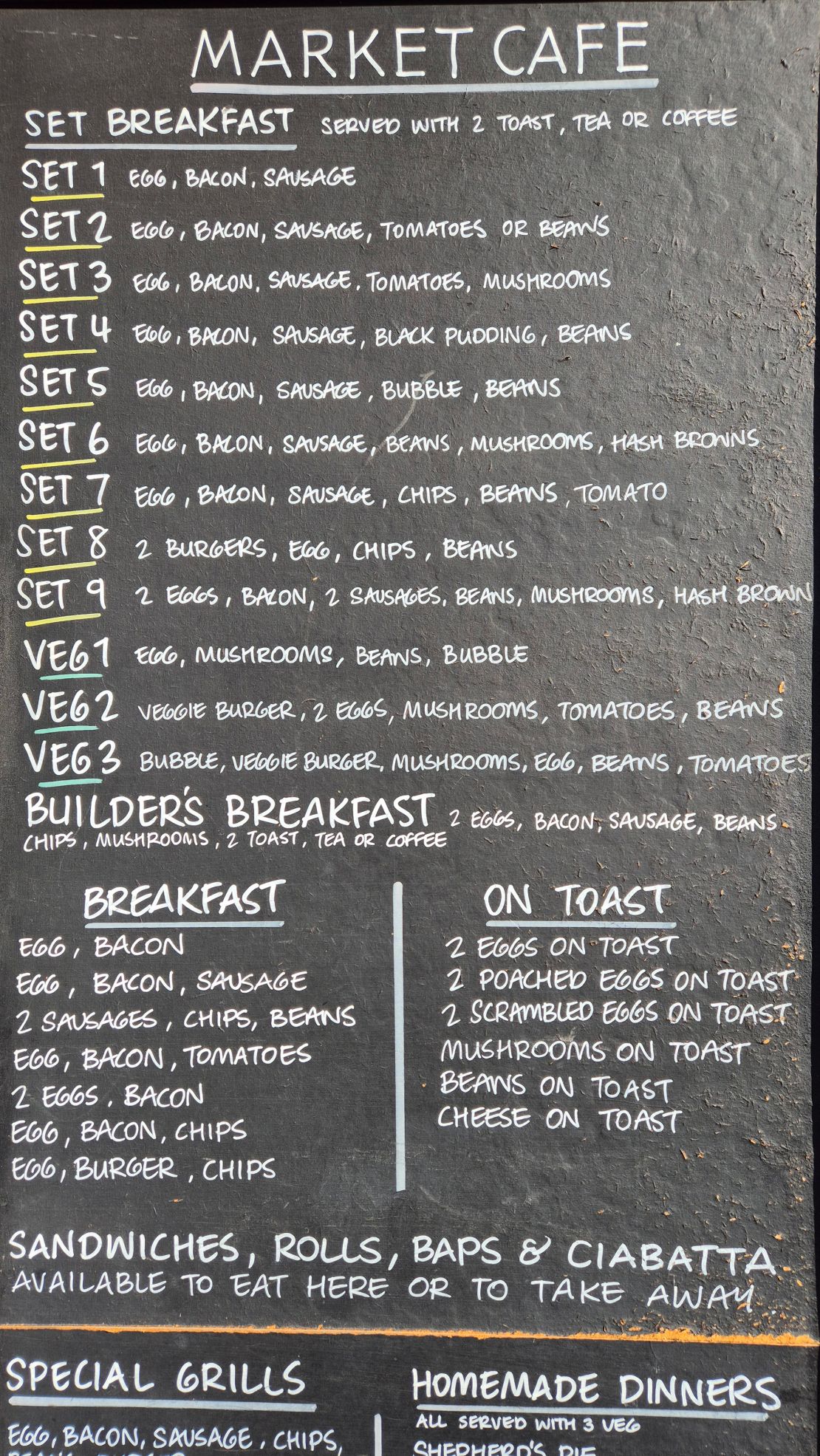 A calorific Enigma code: A menu outside a London cafe displays the variety of breakfasts on offer.